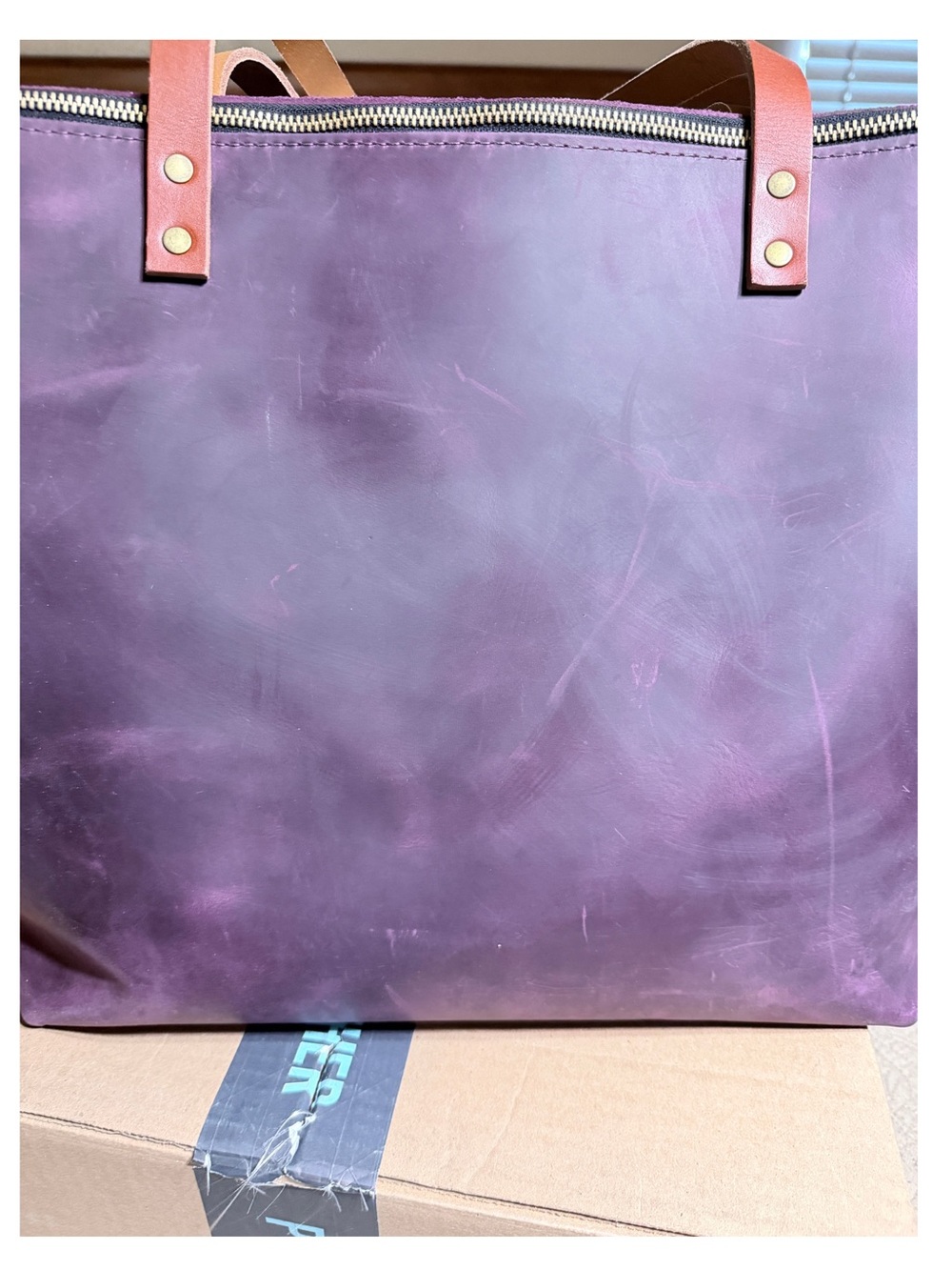 Portland Leather Goods oversized Tote Larkspur Purple VGUC - Picture 12 of 16